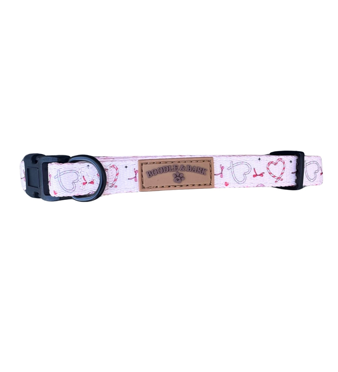 Pink Christmas Dog Collar | Love Heart & Candy Cane Print
