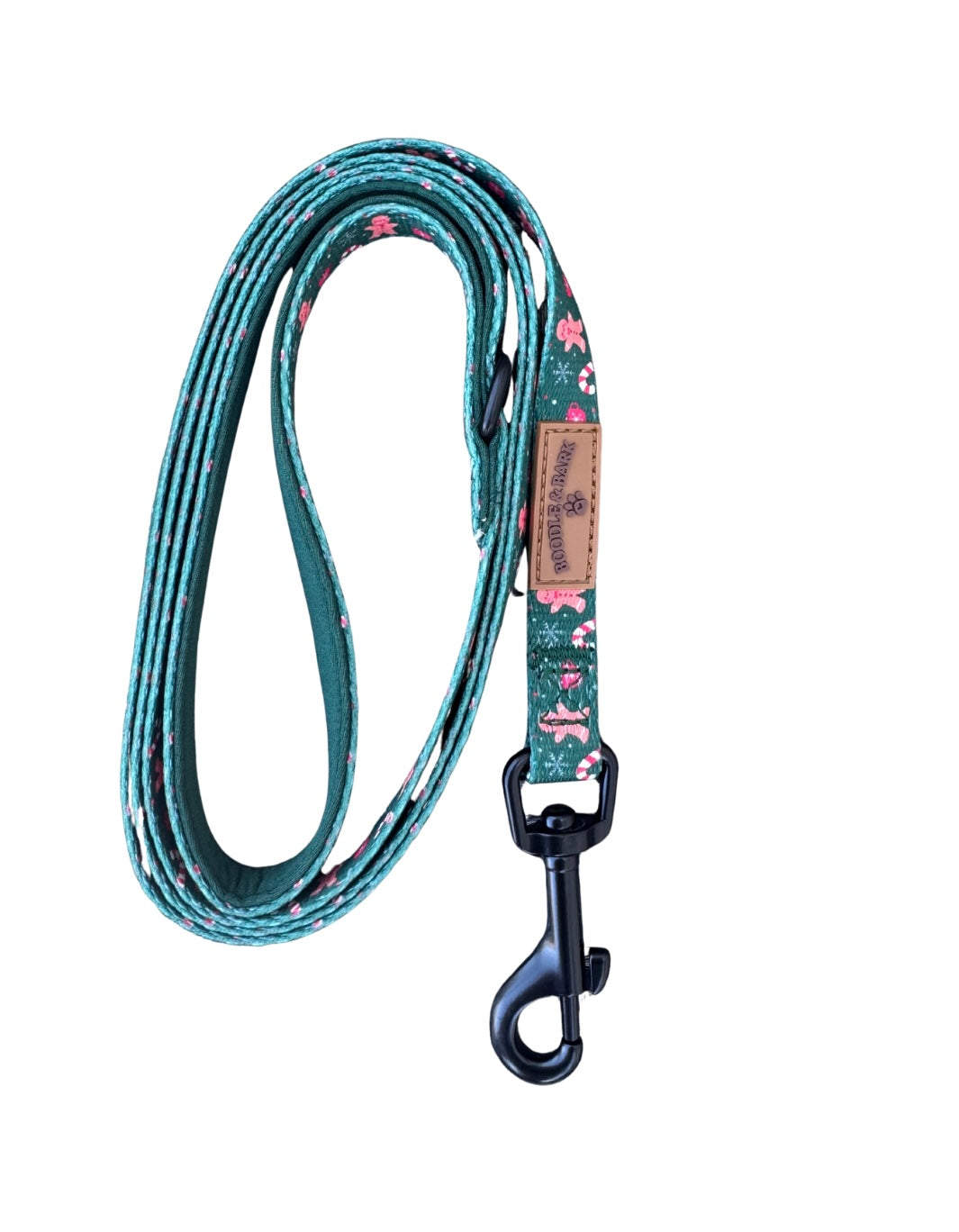 Green Christmas Dog Lead | Gingerbread & Candy Cane Print