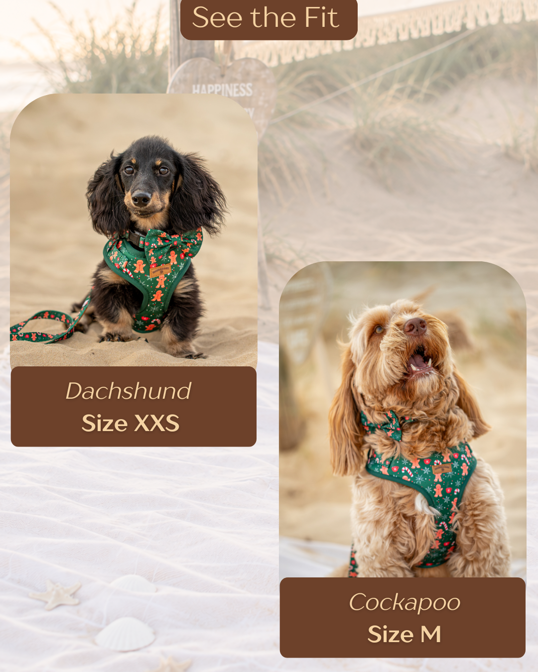 Green Christmas Dog Harness | Gingerbread & Candy Cane Print
