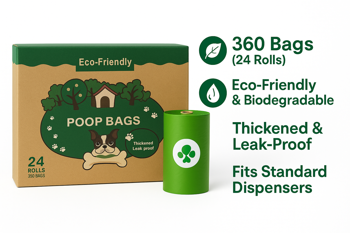 Biodegradable Dog Poop Bags – 360 Leak-Proof Waste Bags (24 Rolls) – Eco-Friendly & Odour-Blocking