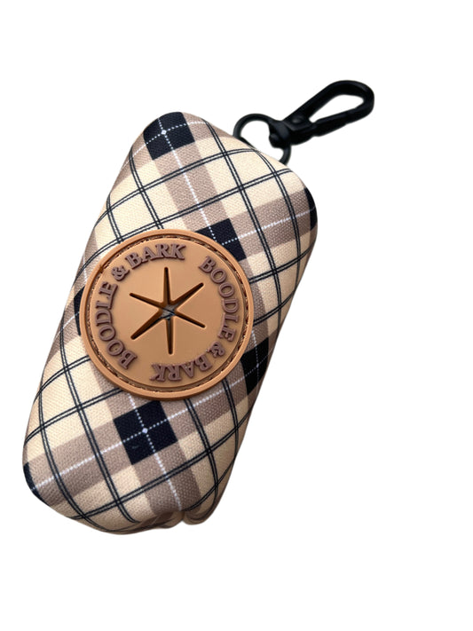 Brown Checkered Poop Bag Holder